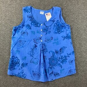 NWT Color Me Cotton C.M.C. Made In Usa Blue Floral Tank Top Womens Size M Medium